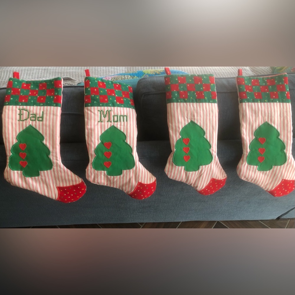 Set of Four Handmade Cottagecore Family Christmas Stockings
